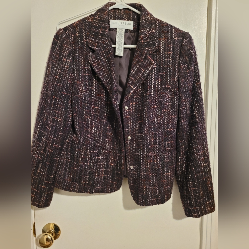Sag harbor blazer women's petite size 10 snap buttons pastel purple an pink